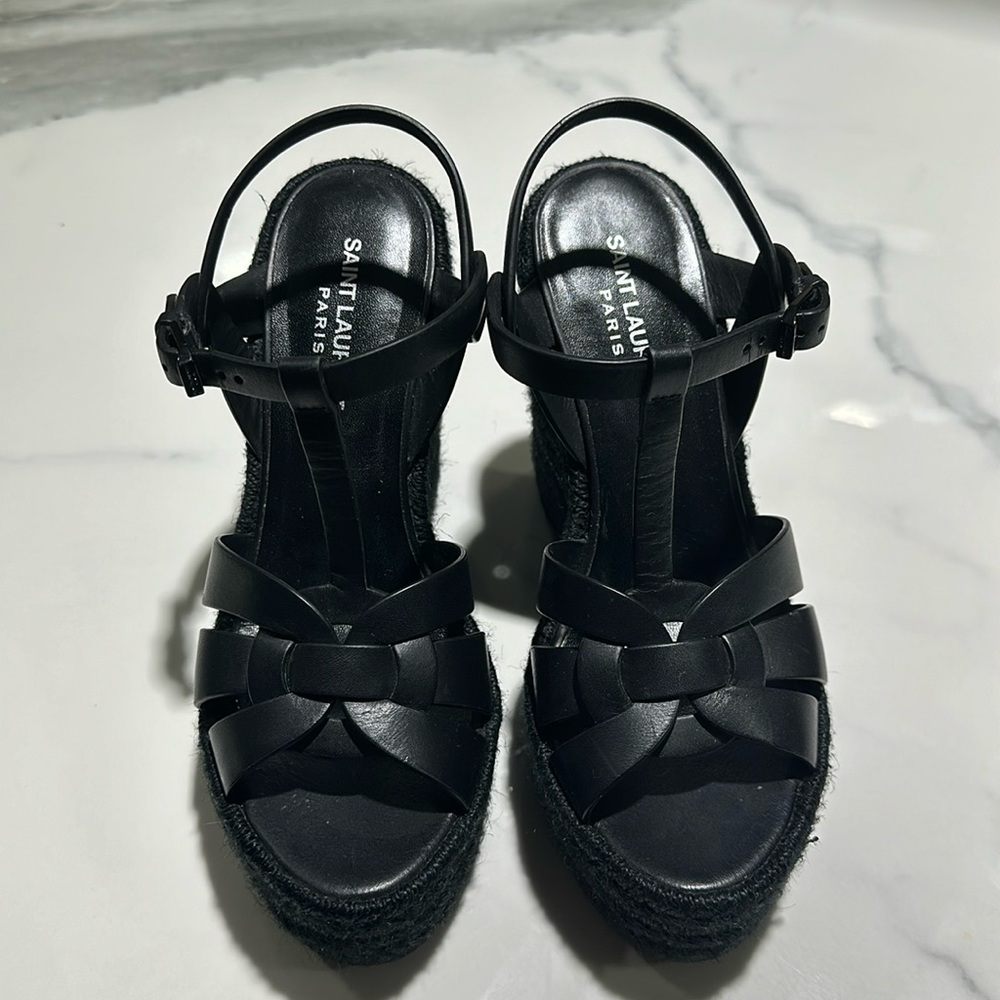 Gorgeous Used YSL tribute wedge platform sandal